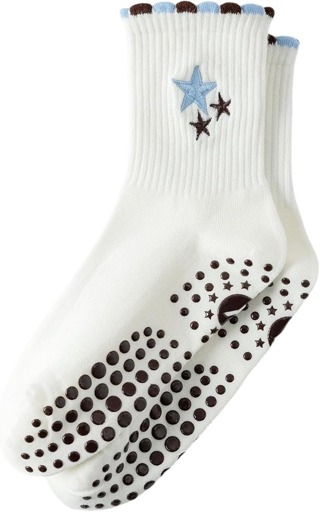 Yawlsow Pilates Grip Socks for Women Yoga Grippy Socks Cute Barre Non Skid Athletic Crew Sticky S... | Amazon (US)