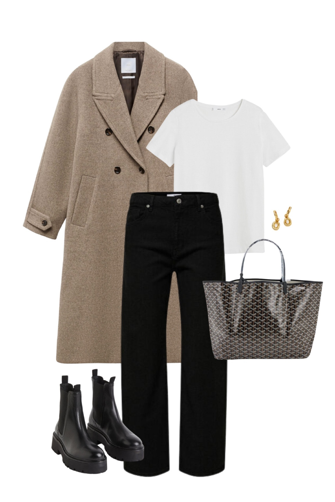 Fall outfit inspo featuring Mango’s new brown wool coat, a white tee, black jeans, a tote bag, missoma earrings and black ankle boots. 

#LTKstyletip #LTKworkwear #LTKSeasonal