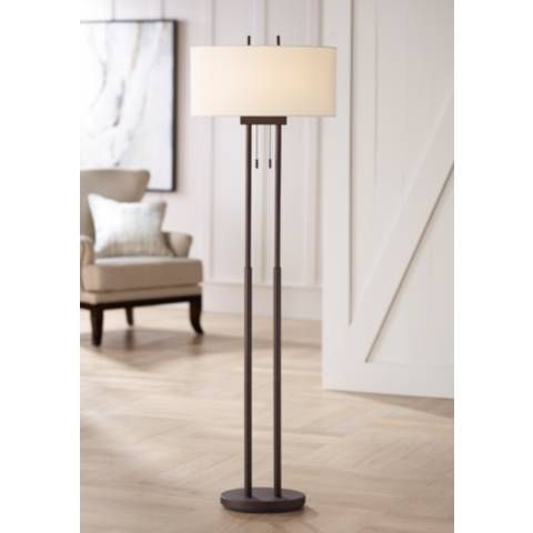 Roscoe Bronze Twin Pole Modern Pull Chain Floor Lamp | Lamps Plus