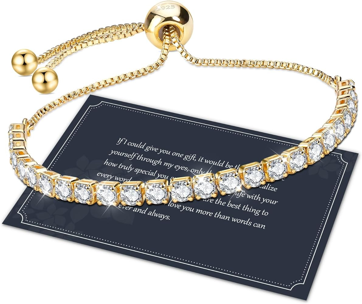 J.Fée Silver Bracelet, S925 Tennis Bracelet with Sparkling 5A Cubic Zirconia Silver Bracelets fo... | Amazon (US)