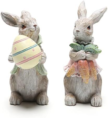 Hodao Easter Bunny Decorations Spring Home Decor Bunny Figurines(Easter Gray Rabbit 2pcs) | Amazon (US)