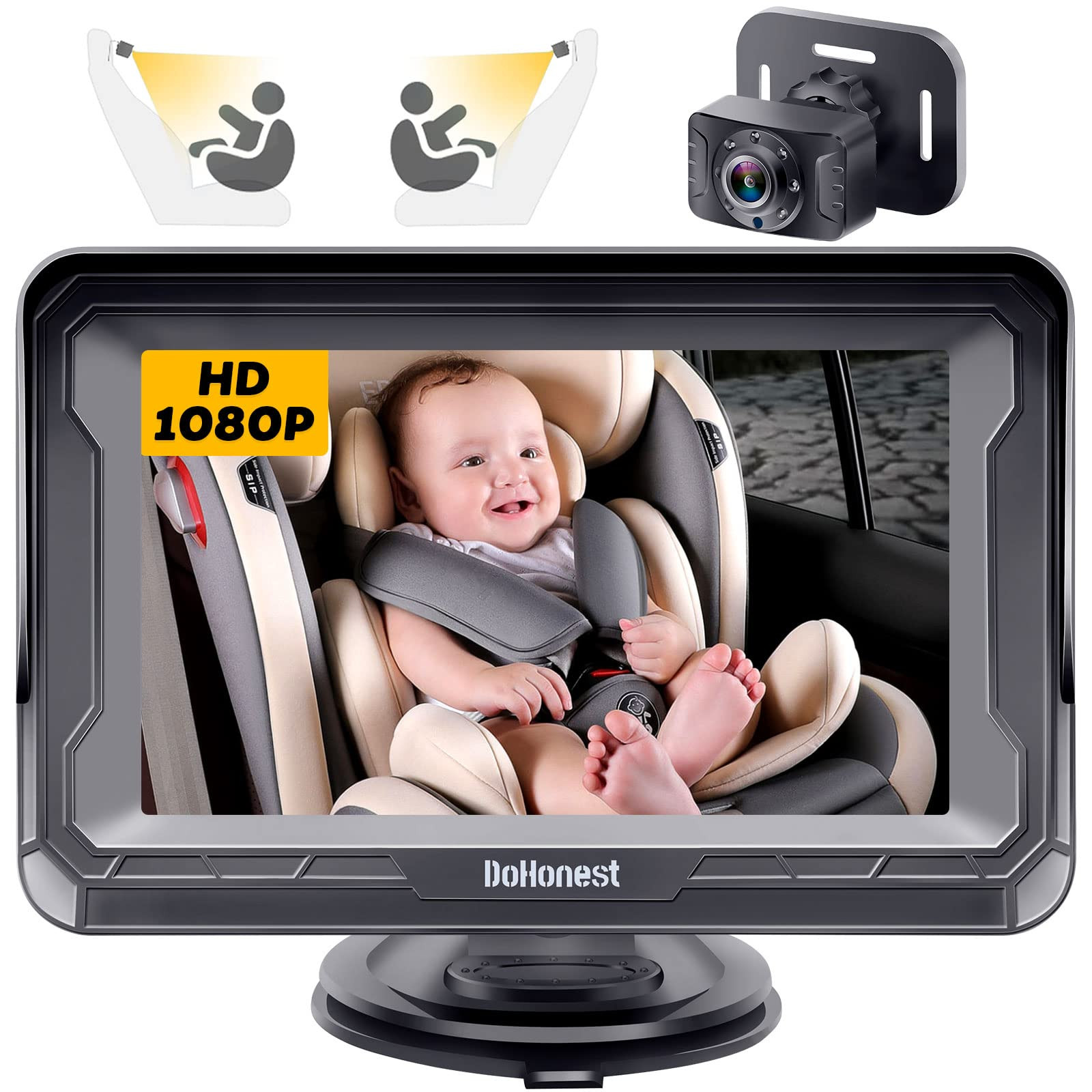 DoHonest Baby Car Camera HD 1080P - Rear-Facing Car Baby Monitor with Night Vision, Adjustable Vi... | Amazon (US)