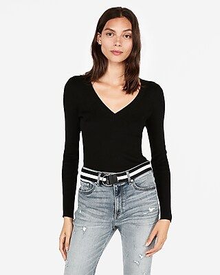 Ribbed V-neck Sweater | Express