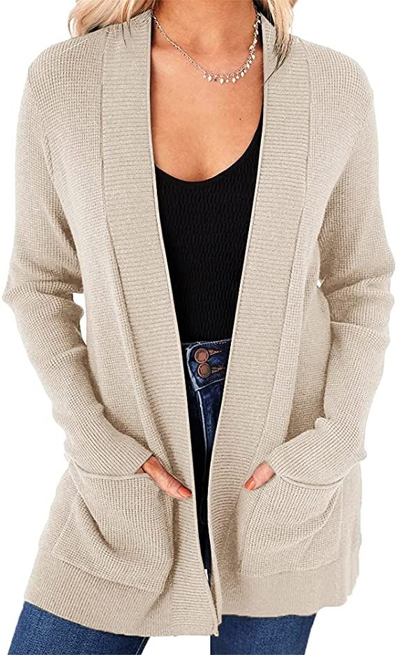 Saodimallsu Women's Open Front Cardigan Sweater Chunky Soft Knit Casual Long Sleeve Sweaters Soli... | Amazon (US)