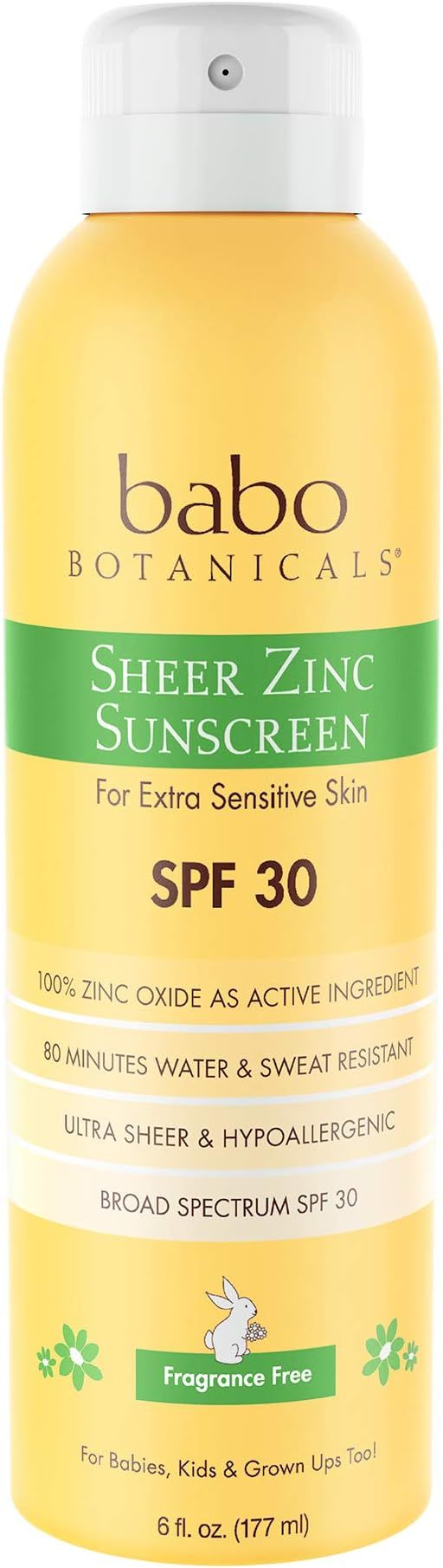 Babo Botanicals Sheer Zinc Continuous Spray Sunscreen SPF 30 with 100% Mineral Active, Non-Nano, ... | Amazon (US)