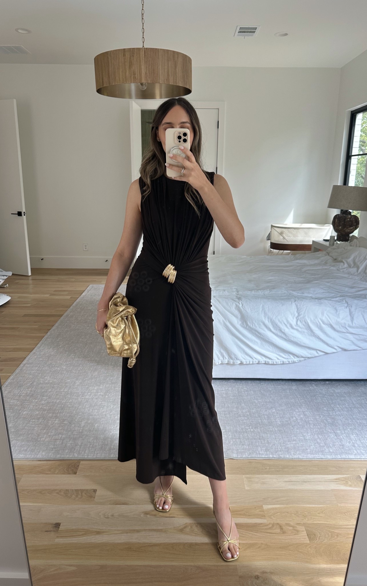 Brandon Maxwell dress, Prada gold sandals and Loewe gold handbag (distressed version from last year) 

#LTKStyleTip #LTKItBag #LTKShoeCrush