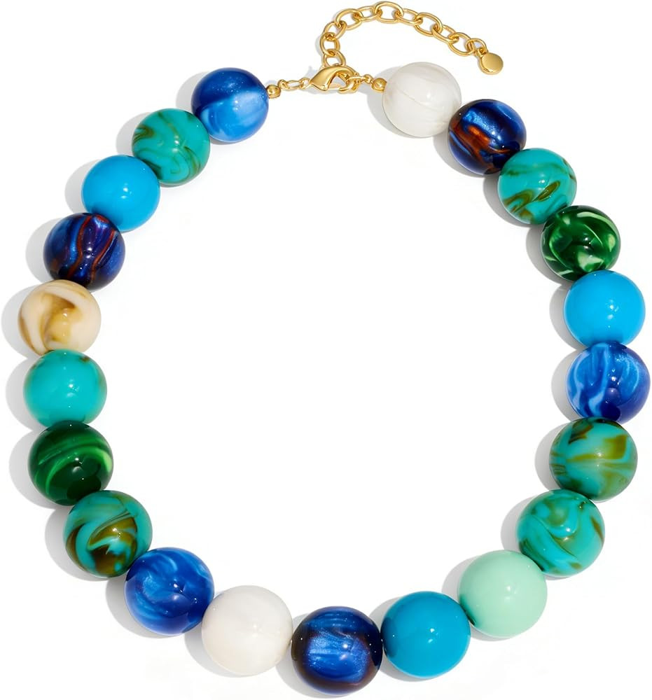 WOWORAMA Colorful Chunky Necklaces for Women 20MM Large Oversized Resin Beaded Necklace Bold Stat... | Amazon (US)