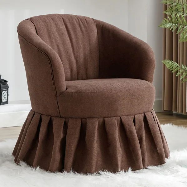 Accent Swivel Chair Auditorium Chair With Pleated Skirt - Brown | Bed Bath & Beyond