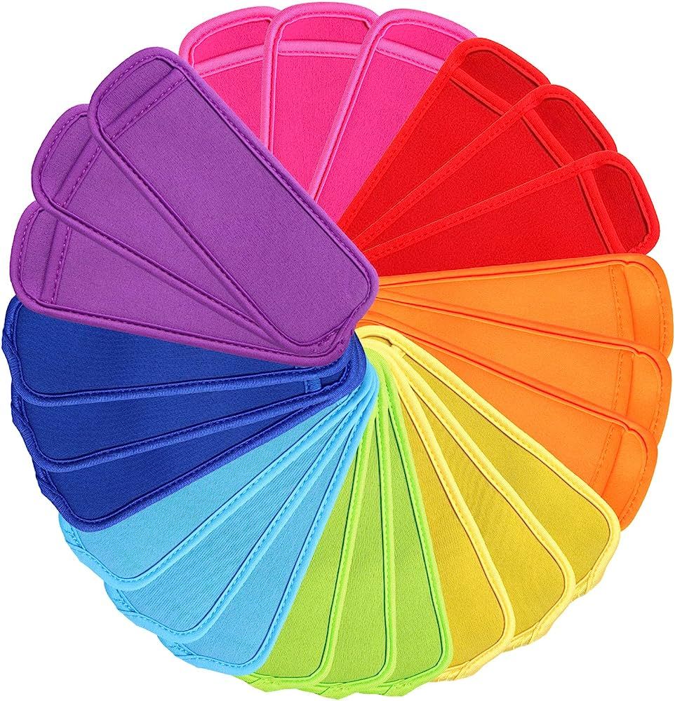 JANYUN 24 Pack Reusable Popsicle Bags Ice Pop Sleeves Antifreezing Sleeves, 8 Colors | Amazon (US)