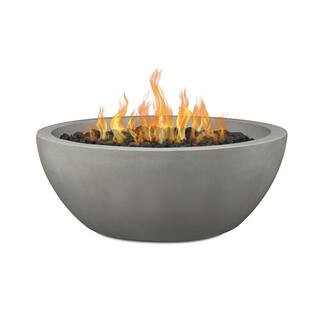 JENSEN CO Pompton 38 in. Round Concrete Composite Natural Gas Fire Pit in Shade with Vinyl Cover ... | The Home Depot
