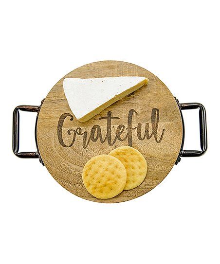Wood 'Grateful' Round Serving Platter | Zulily