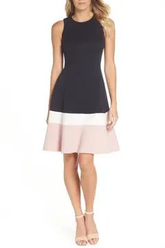 Colorblock Texture Knit Fit & Flare Dress | Nordstrom