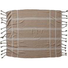 Creative Co-Op Woven Cotton Blend Striped Throw with Braided Fringe, Beige and Natural | Amazon (US)