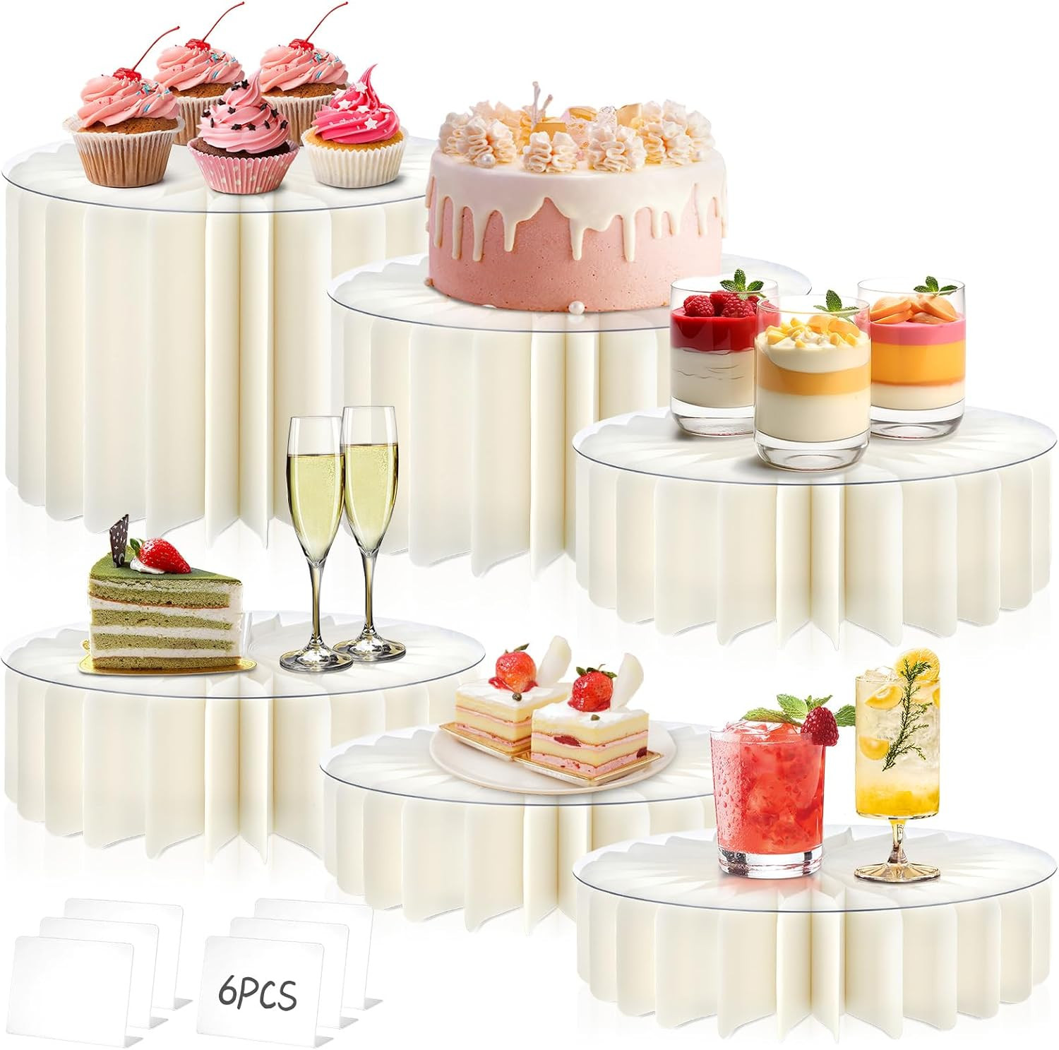 6Pcs Buffet Risers, Food Risers for Table, Foldable Cake Stands for Party, Paper Dessert Table Display Set, Cupcake Display Stand for Birthday Wedding Party Decoration (White) | Amazon (US)