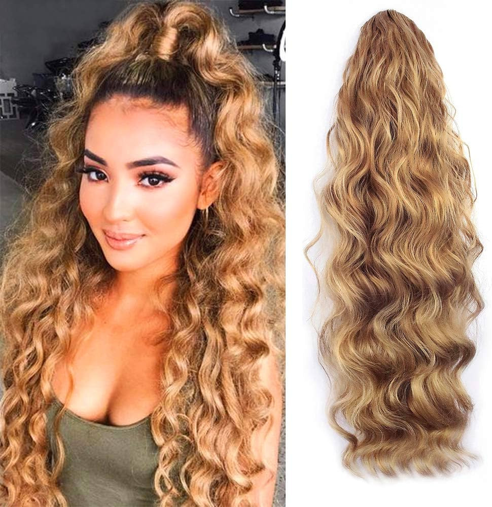 KETHBE 24 Inch Long Body Wave Ponytail hair Extension Synthetic Heat Resistant Wrap Around Drawst... | Amazon (US)