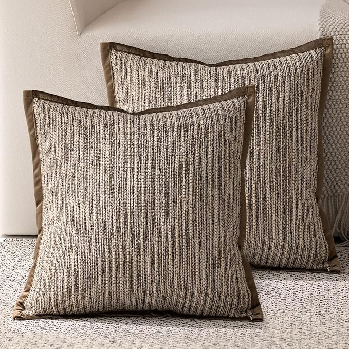 DWR 18x18 Decorative Throw Pillow Cover – Woven Textured Front with Luxurious Dark Khaki Velvet... | Amazon (US)