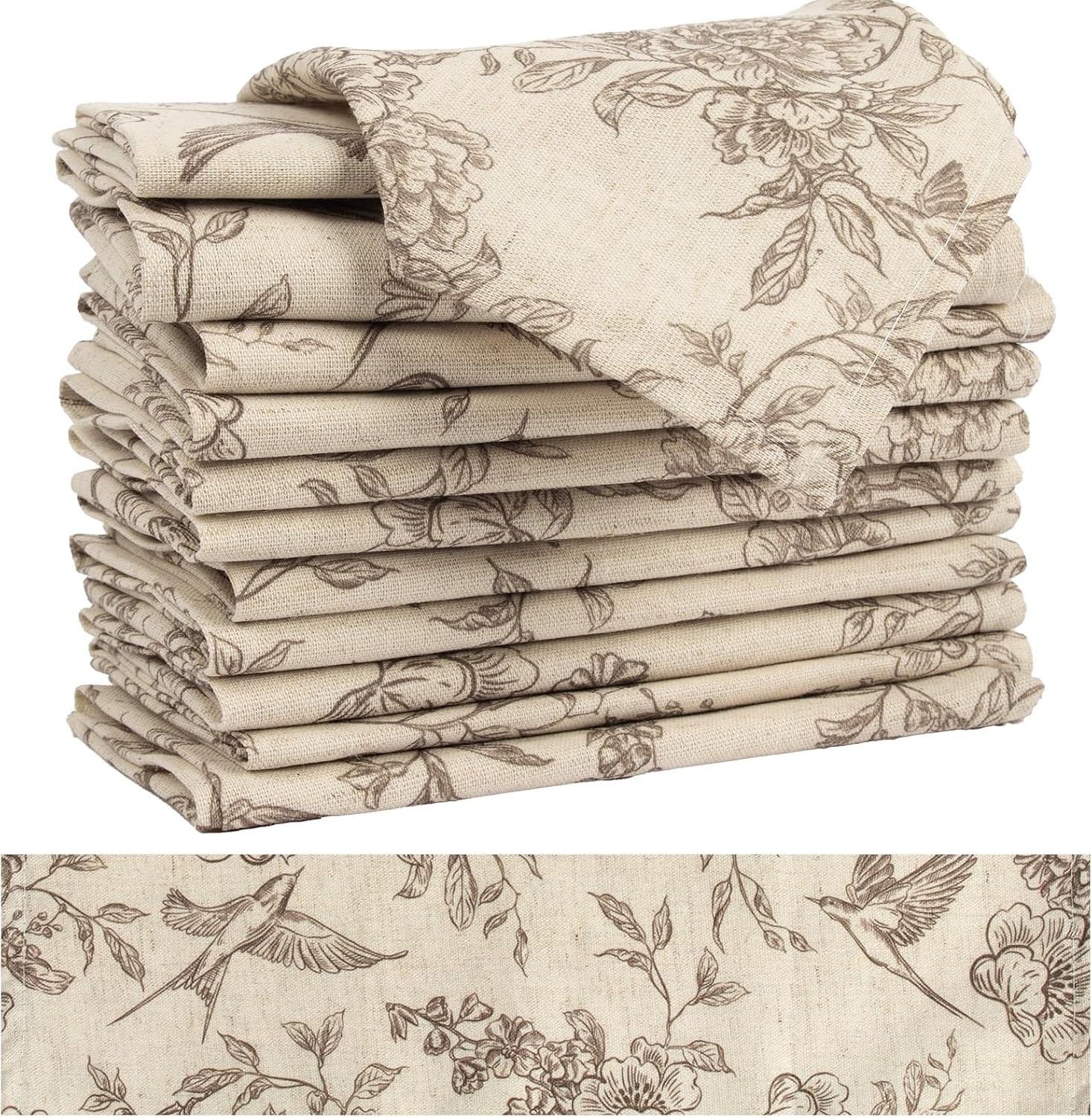 Vintage Floral Cloth Napkins Set of 12,Vintage Linen Cotton Dinner Napkins - Reusable, Chinoiserie Flowers Birds Napkins Party Napkin Towels for Everyday Use, Weddings, Party Table Decor | Amazon (US)