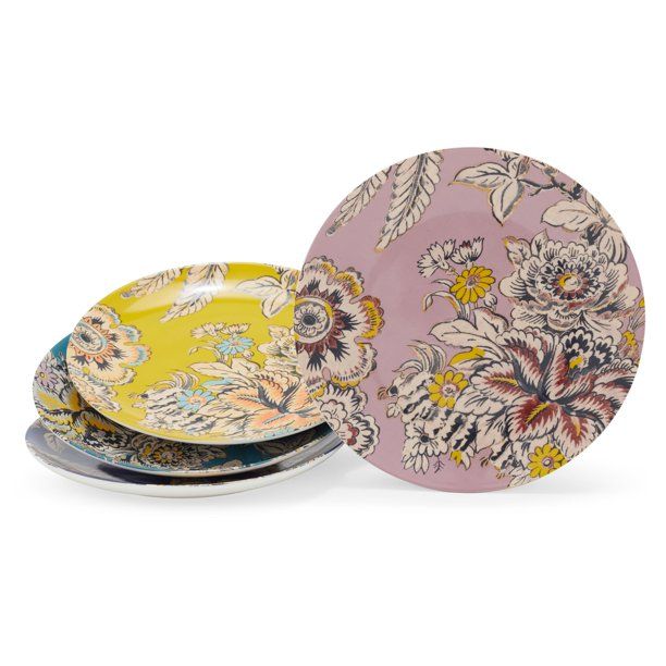 Tropical Toile Floral Mix and Match 4 Piece Appetizer Plate Set by Drew Barrymore Flower Home | Walmart (US)