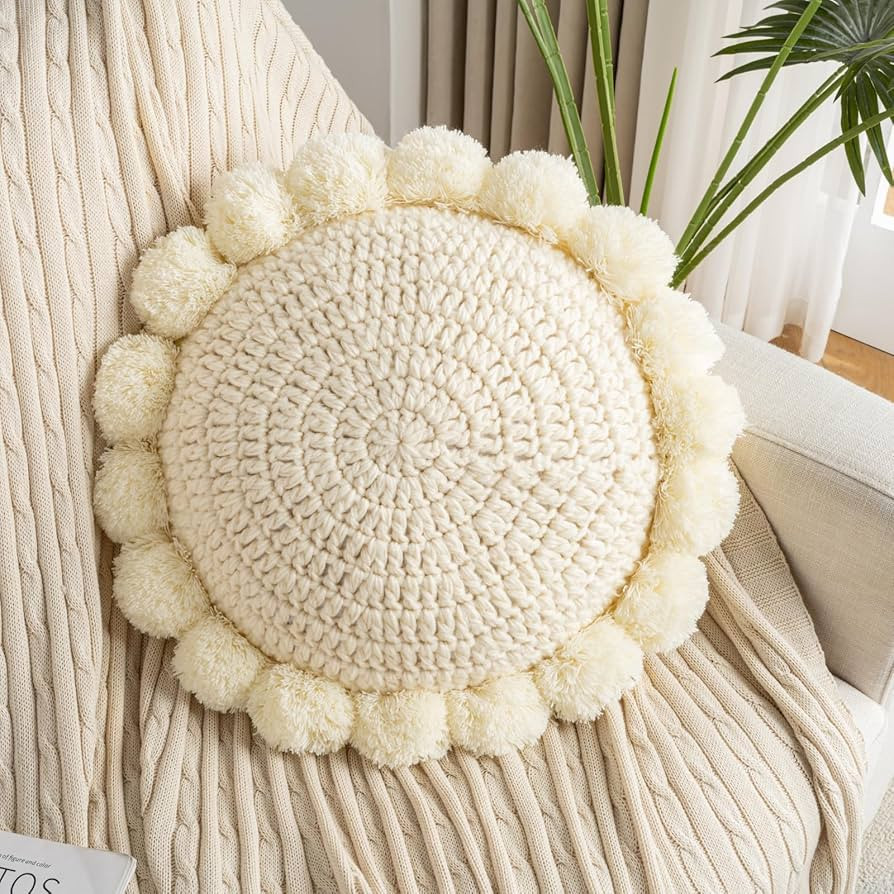 Boho Round Throw Pillow Accent Pillows for Bed Circle Pillow Covers with Insert Decorative Chunky... | Amazon (US)