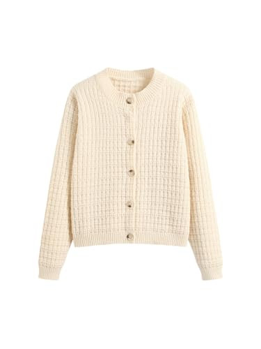 CIDER Knit Round Neckline Button Cardigan: Beige, M | Amazon (US)
