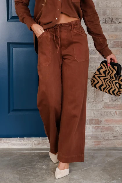 Tribal Audrey Pull On Rustic Brown Flowy Wide Pant | The Willow Tree