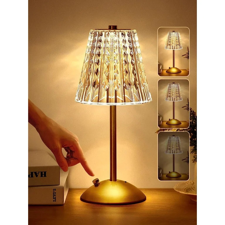 APPHOME Table Lamps, Dimmable Crystal Table Lamp 3 Colors LED Gold Lamp,Touch Lamp Diamond Crysta... | Walmart (US)