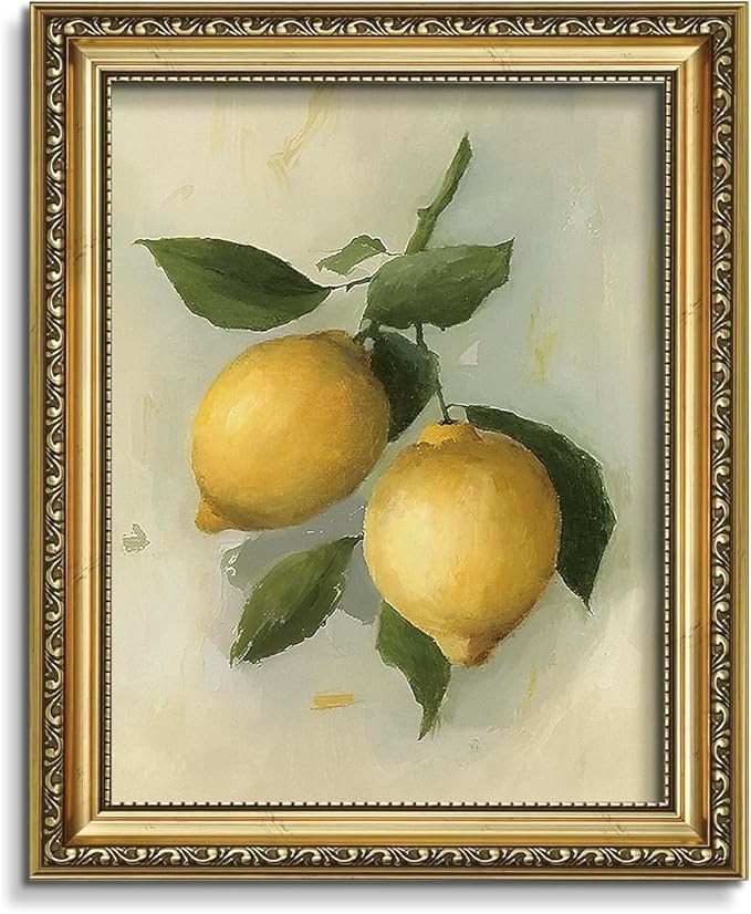 AIMAILON Vintage Canvas Gold Wall Art Framed Decor for Kitchen Counter Decor - Tempting Twin Lemo... | Amazon (US)