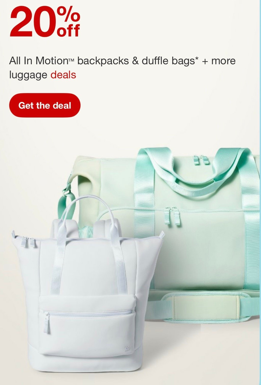 Target Sale this week—All in Motion backpacks and duffles! 🤍💫
Get ready for travel with some great deals!

#LTKTravel #LTKU #LTKSaleAlert