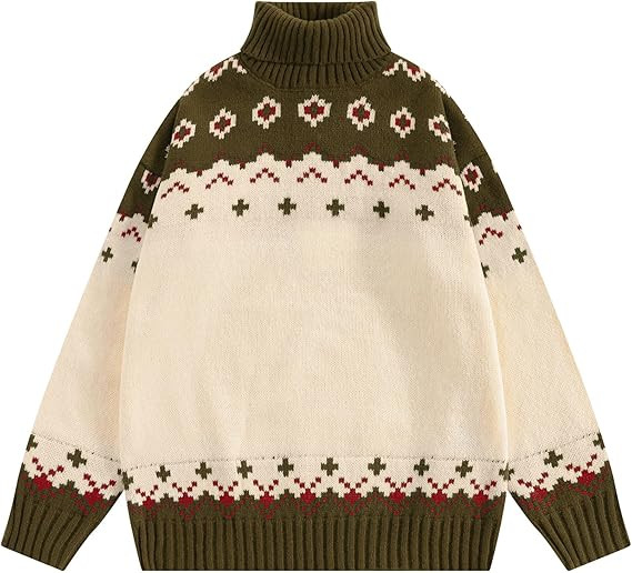 Vamtac Fair Isle Sweaters Women's Turtleneck Sweater Cable Knit Sweater Graphic Pullover Unisex 2... | Amazon (US)