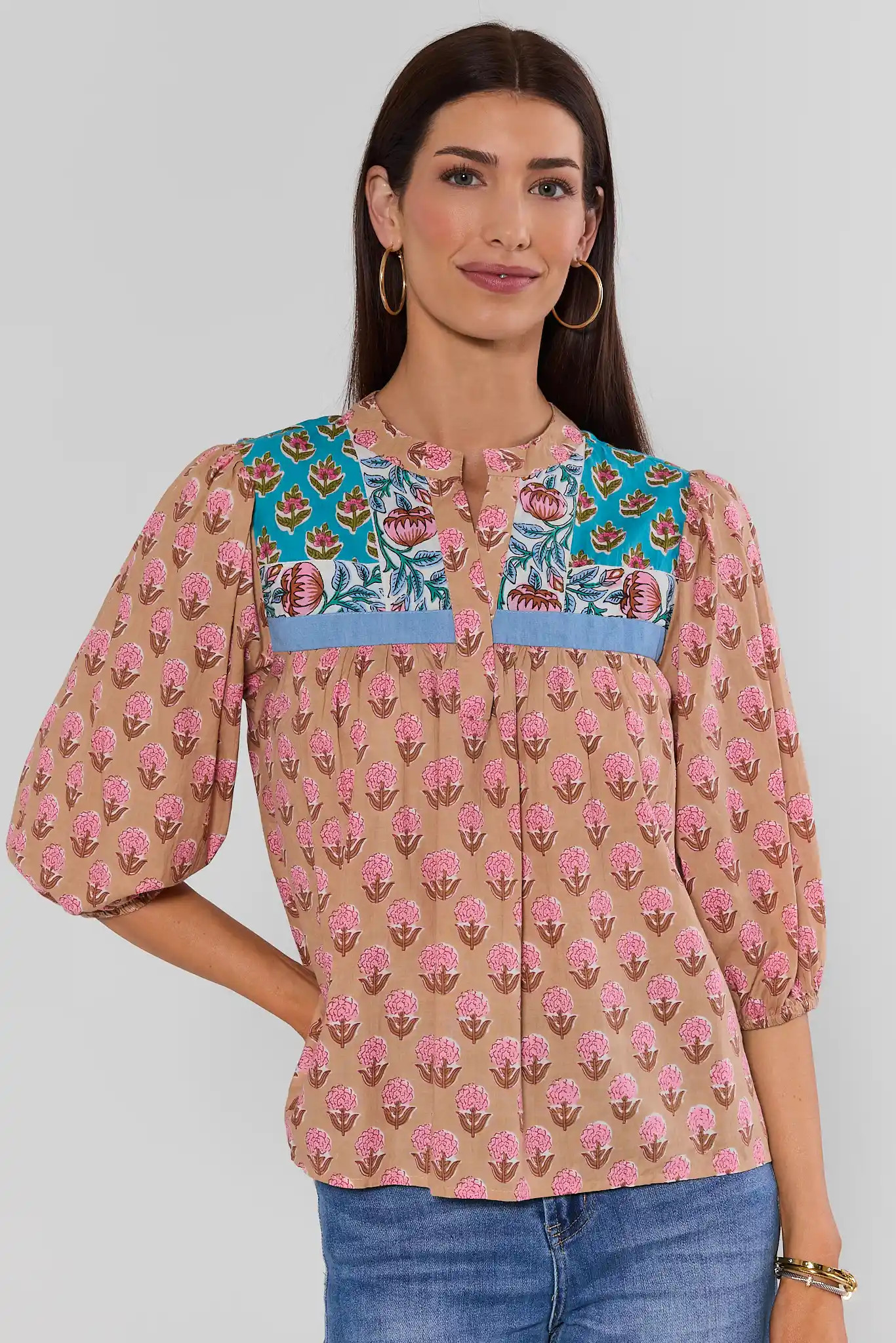 Multi Printed Split Neck Top by THML | Avara
