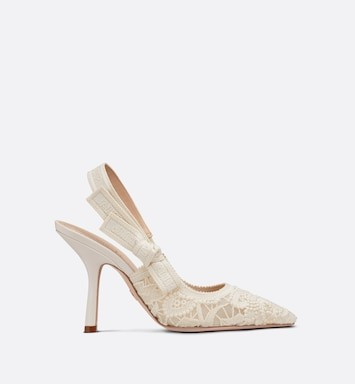 J'Adior Slingback Pump White Macramé Embroidered Cotton | DIOR | Dior Couture