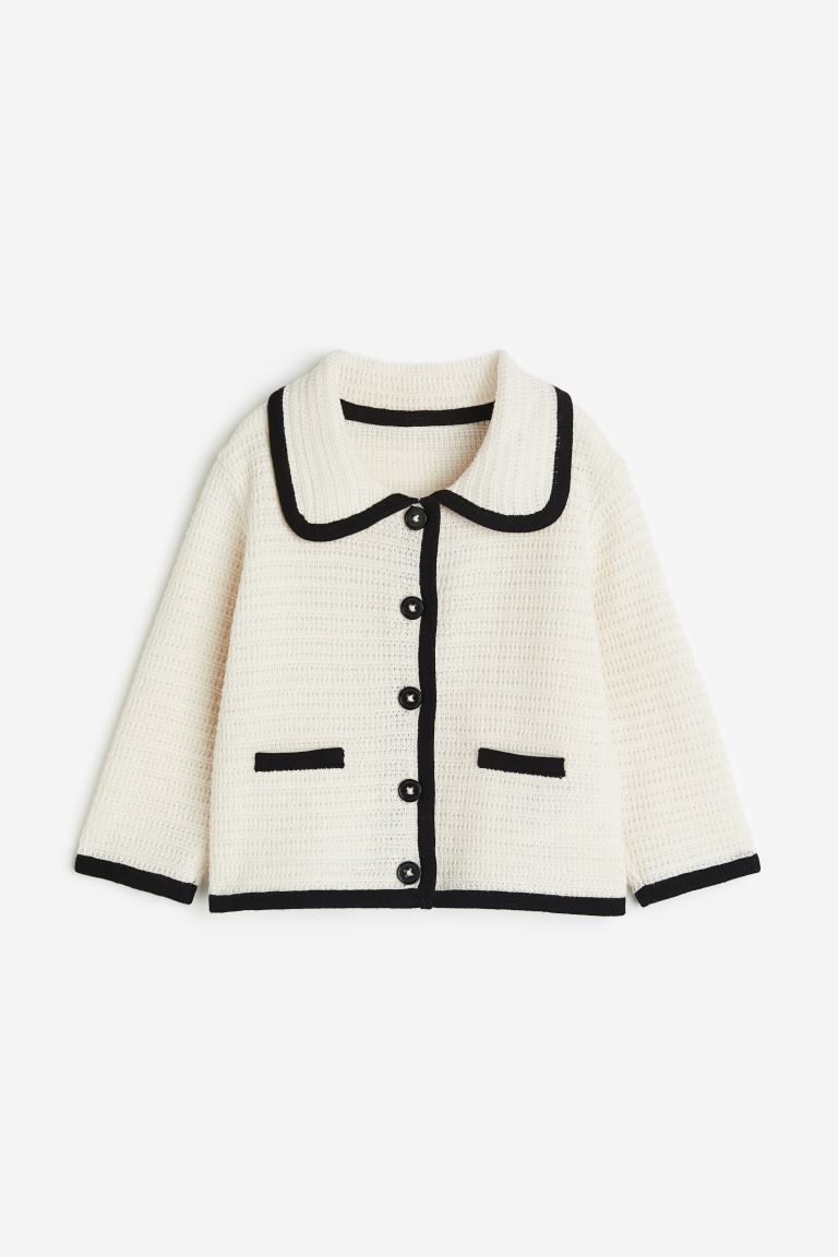 Cotton Cardigan with Collar - White/black - Kids | H&M US | H&M (US + CA)