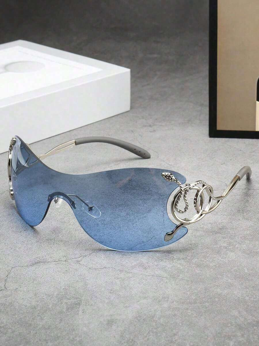 Local1pc Women's Y2K Style One-Piece Lens Fashion Glasses With Silver Snake Decor, Fashionable Fo... | SHEIN