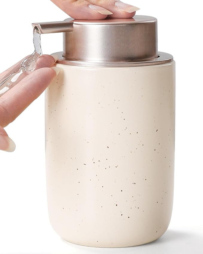 BosilunLife Lotion Pump Dispenser - Aprcot Soap Dispenser Bathroom Ceramic Dish Liquid Soap Dispe... | Amazon (US)