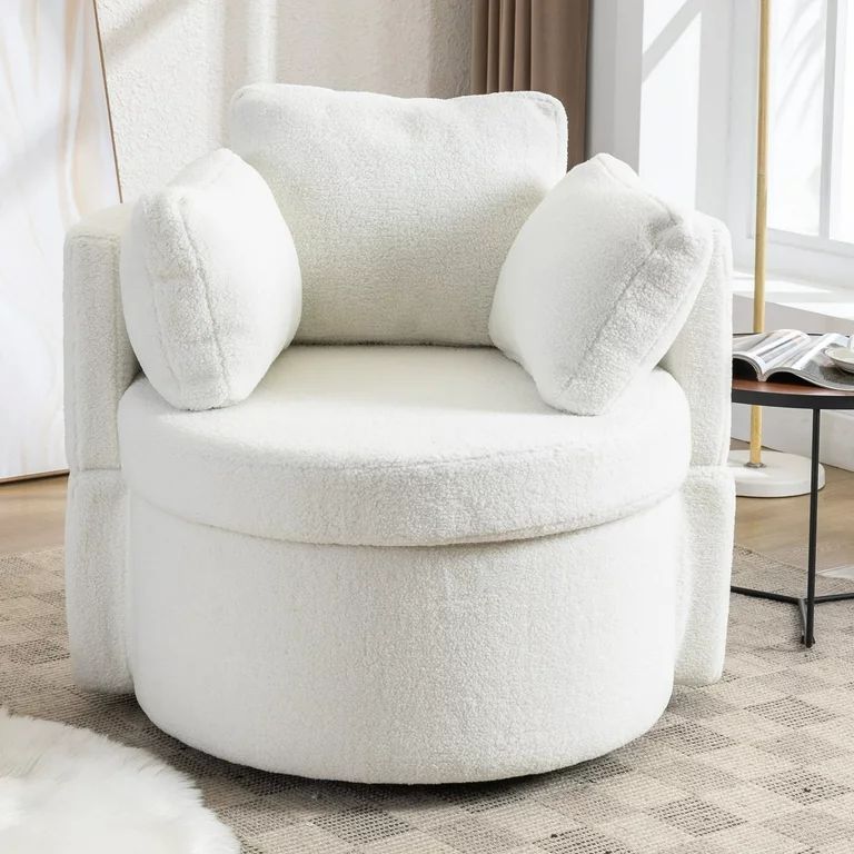 Muumblus Teddy Velvet Swivel Accent Chair with Storage, Barrel Chair Comfy Round Armchair Sofa Ch... | Walmart (US)