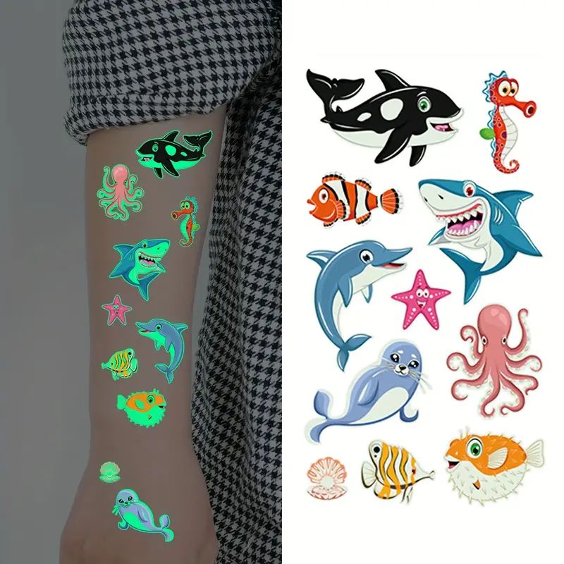 Luminous Tattoo Stickers Cute Cartoon Shark Whale Dolphin - Temu | Temu Affiliate Program
