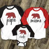 Christmas Red Plaid Bear Family Matching Three Raglan Shirt Gift Set - Great Christmas Jammie Shirts | Etsy (US)