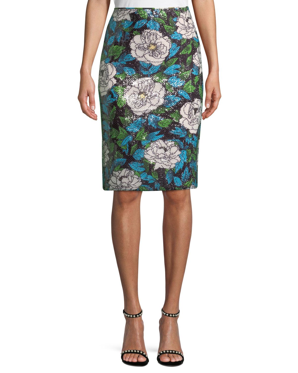 Sequin Floral Pencil Skirt | Neiman Marcus