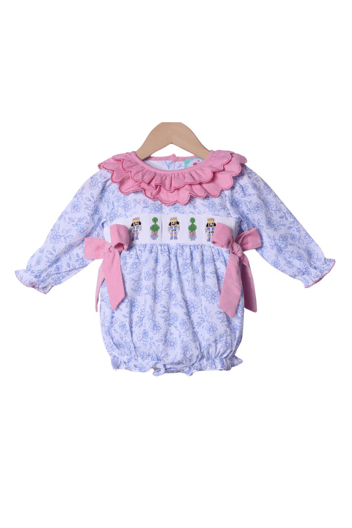 Smocked Nutcracker Blue Floral Bubble | The Smocked Flamingo