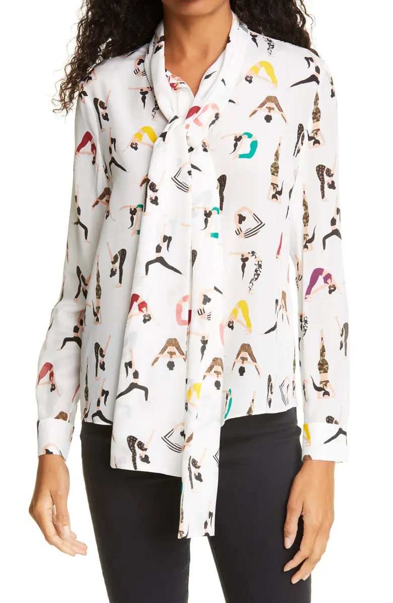 Alice + Olivia Jeannie Bow Collar Silk Top | Nordstrom | Nordstrom