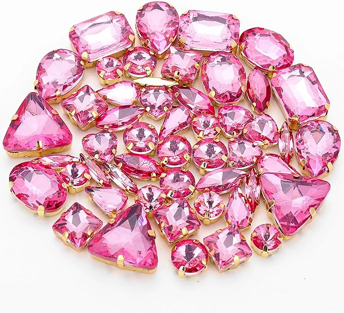 Sew On Rhinestones 50 Pcs Large Crystal Glass Gems Mixed Shapes Metal Flatback Prong Setting Sew ... | Amazon (US)