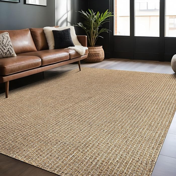 Easy Jute Rugs 5x7 Natural Color Living Room Indoor Outdoor Area Rug for Farmhouse Patio and Kitc... | Amazon (US)