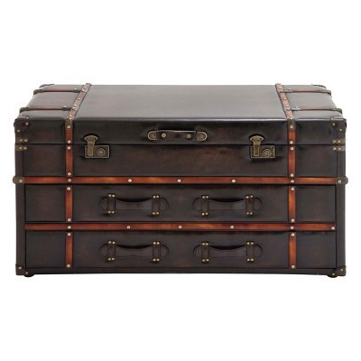 Wood and Leather Trunk Coffee Table Brown - Olivia & May | Target
