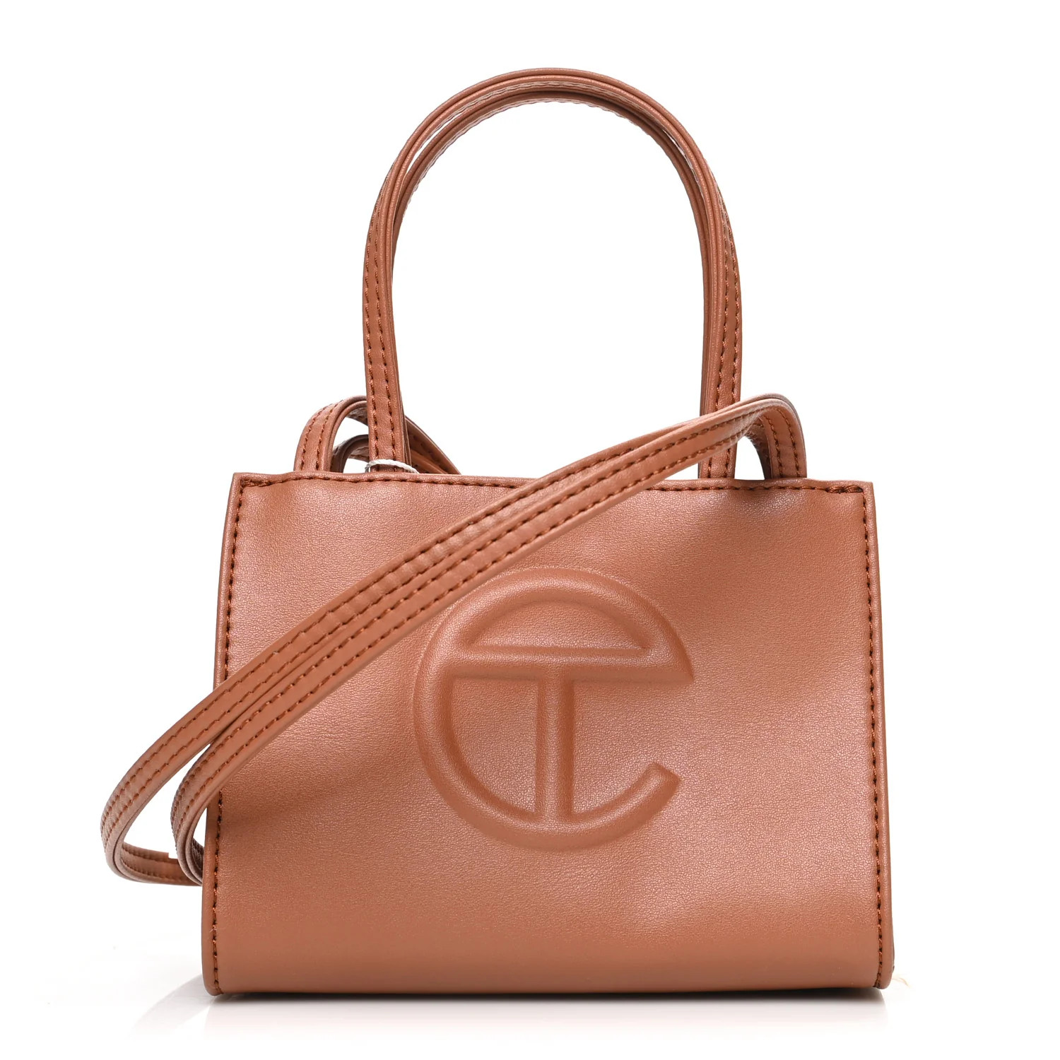 TELFAR Vegan Leather Small Shopping Bag Tan | FASHIONPHILE (US)