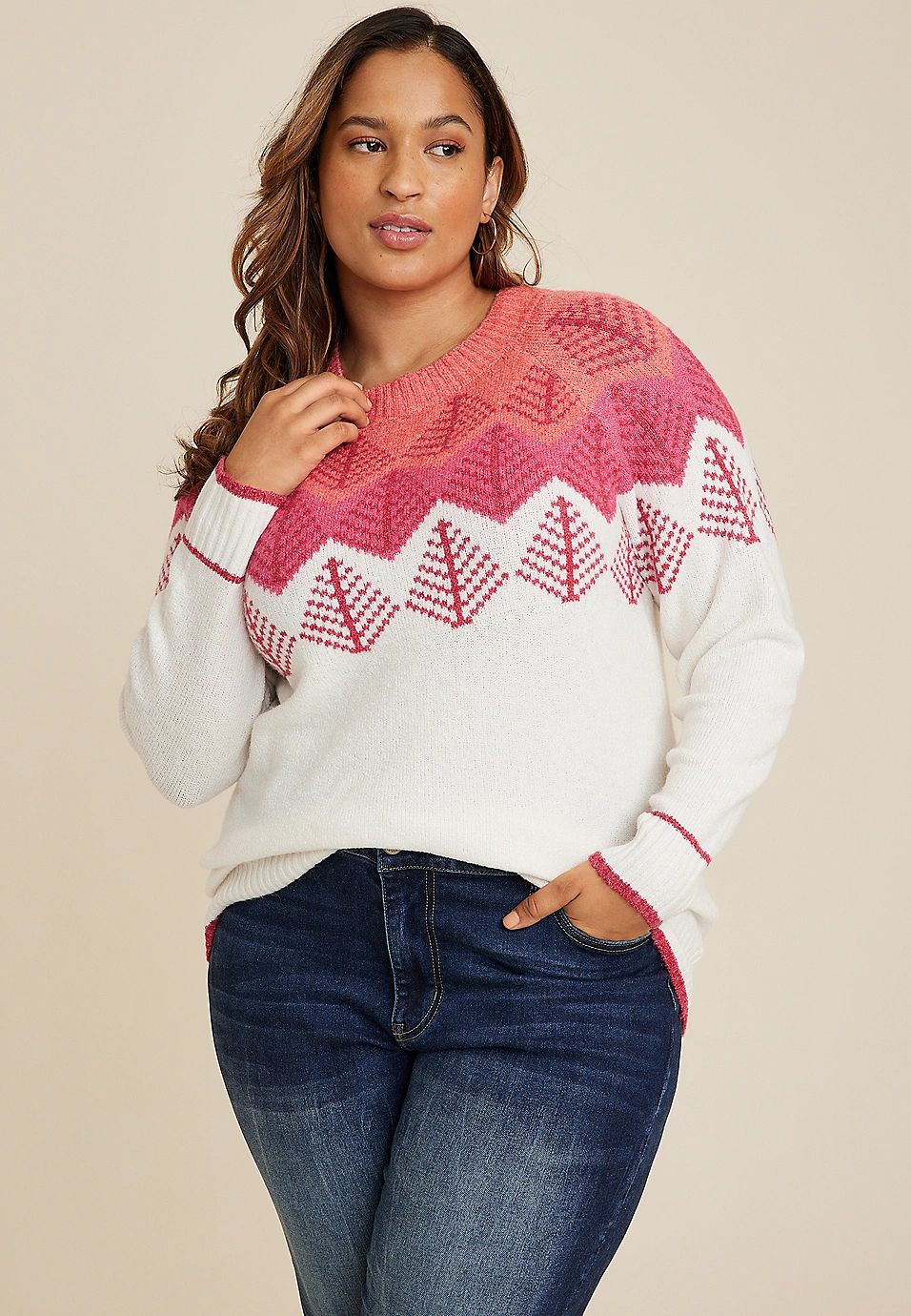 Plus Size Fair Isle Tree Sweater | Maurices
