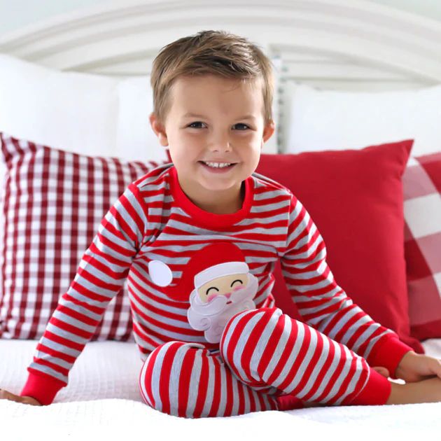 Red and Grey Stripe Knit Santa Loungewear | Classic Whimsy