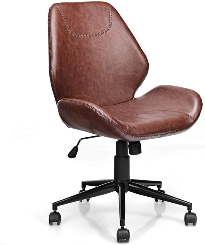 Giantex Home Office Leisure Chair Ergonomic Mid-Back PU Leather Armless Chair Upholstered with 5 ... | Amazon (US)