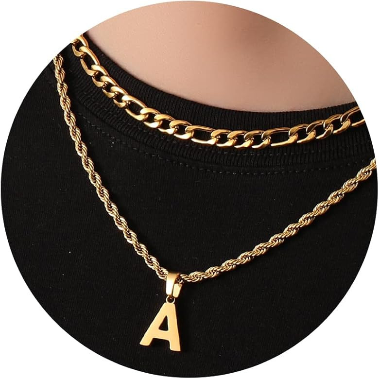 WEDDINEN Layered Initial Letter Pendant Necklace for Men Figaro Twist Rope Chain Necklace Jewelry... | Amazon (US)