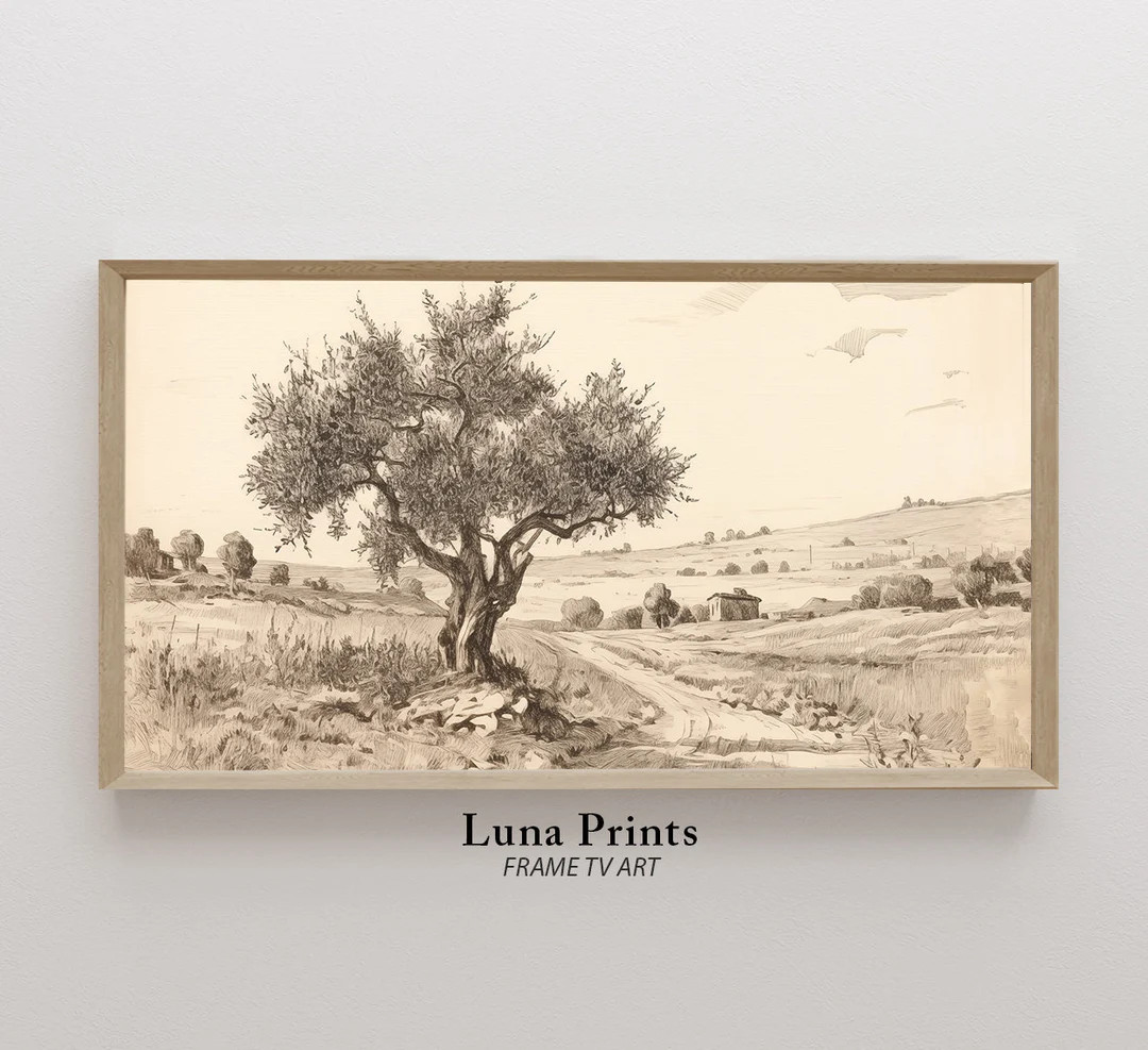 Olive Tree Landscape TV Art, DIGITAL DOWNLOAD, Sketch Art for Samsung Tv - Etsy | Etsy (US)