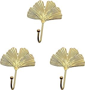 Curqia 3pcs Gold Light Luxury Style Leaf Hook Antique Decorative Vintage Style Heavy Duty Wall Co... | Amazon (US)